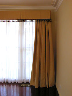 Drapes and Box Pleated Valance with Tassle Fringe Curtains Melbourne