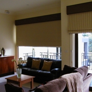 Striped Roman Blinds over Bifolding Doors Roman blinds in a Brunswick home
